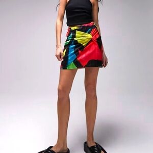 ASOS Bright Graffiti Plisse Wrap Mini Skirt in Multi